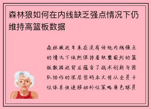 森林狼如何在内线缺乏强点情况下仍维持高篮板数据